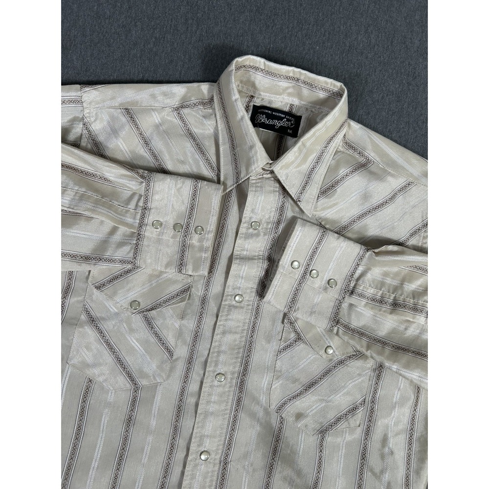 Wrangler Authentic Western Pearl Snap Shirt Ivory Striped Sawtooth Men's M